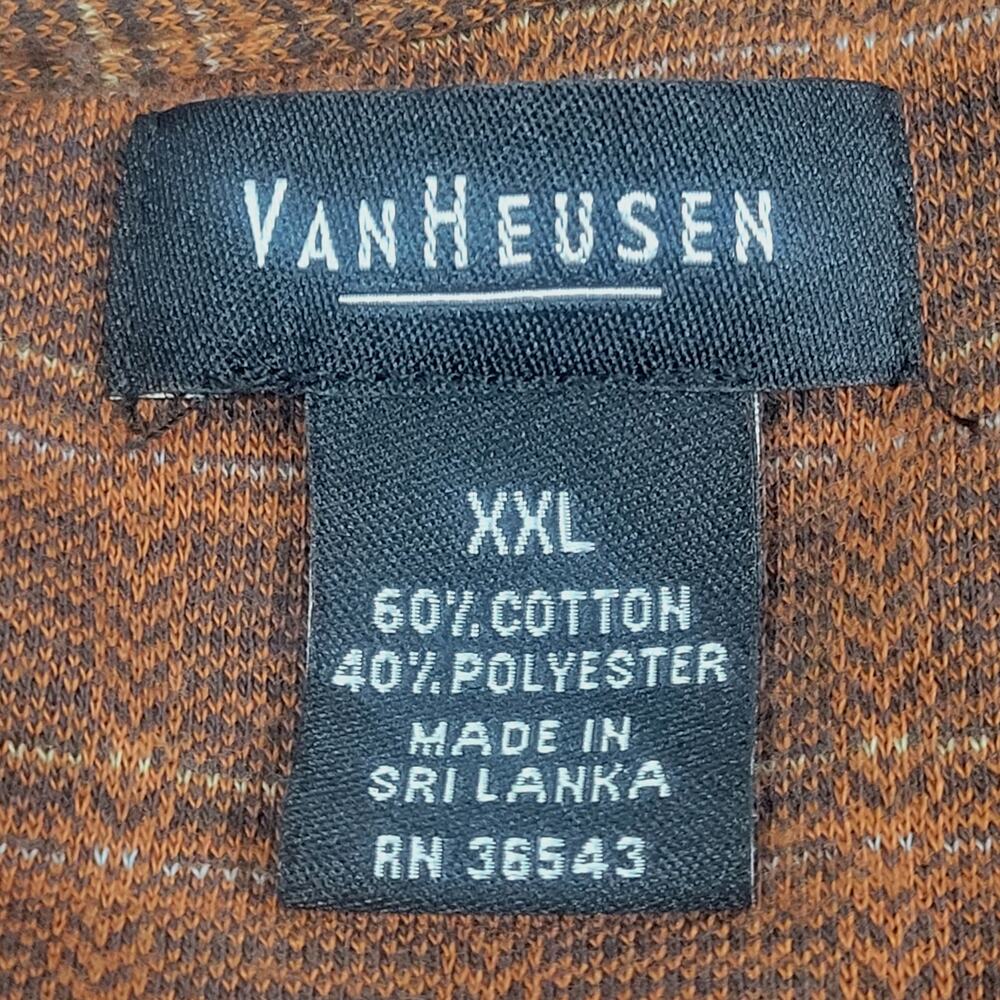 Van Heusen Polo Shirt Mens Brown (Rust) Plaid Long Sleeve Shirt Size XXL - Picture 5 of 7